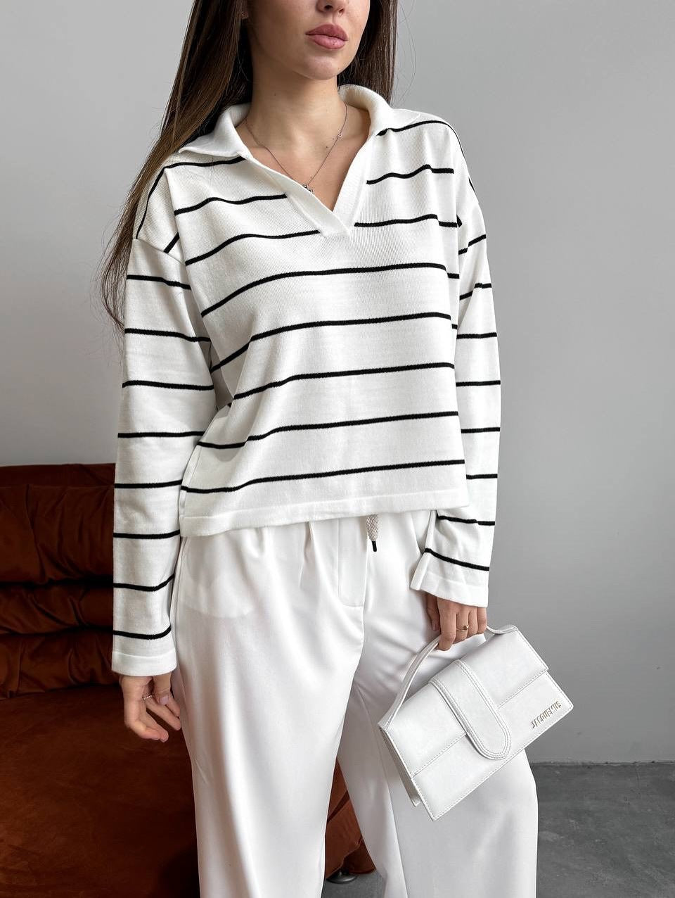 Women's Oversized Striped V-Neck Knit Sweater