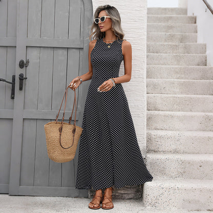 Polka Dot Sleeveless Maxi Dress Backless Summer