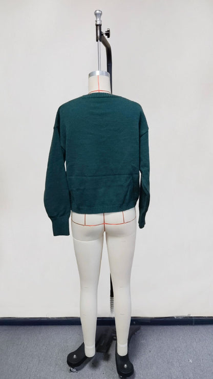 Women's Vintage Oversized Crewneck Graphic Knit Sweater