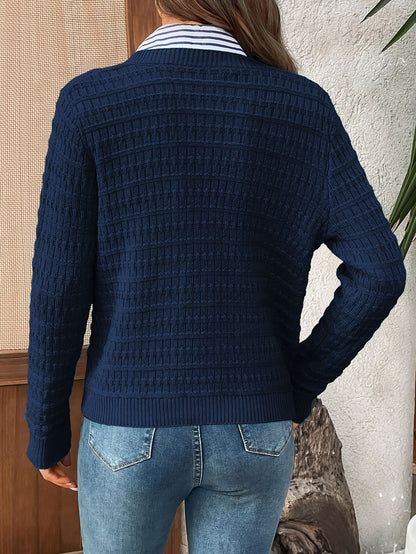 Classic Knit Button Cardigan Sweater with Textured Pattern