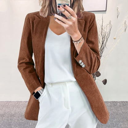 Women's Corduroy Blazer One Button Casual Jacket