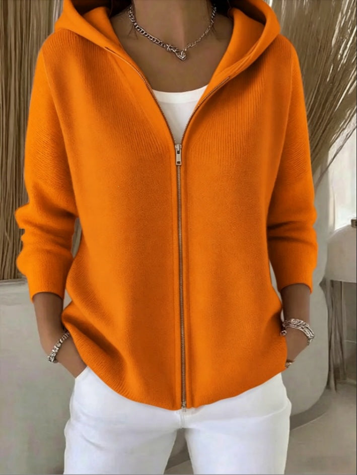Women's Oversized Hooded Zip Cardigan Sweater Solid