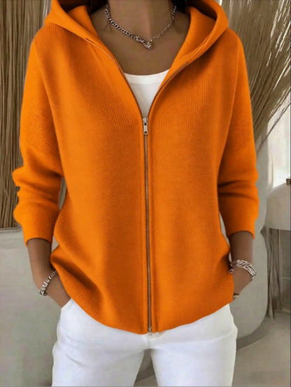 Women's Oversized Hooded Zip Cardigan Sweater Solid