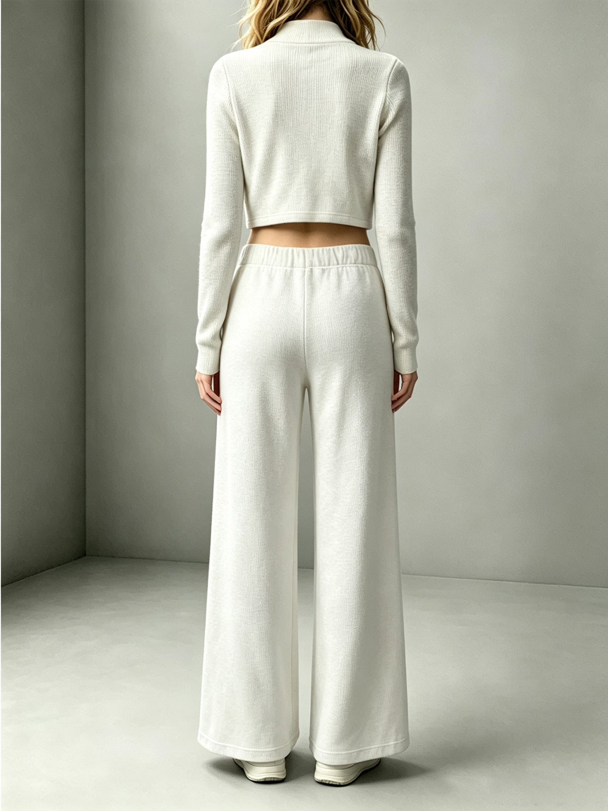 Women's 2 Piece Lounge Set Crop Zip Up Wide Leg Pants
