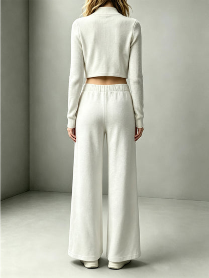 Women's 2 Piece Lounge Set Crop Zip Up Wide Leg Pants