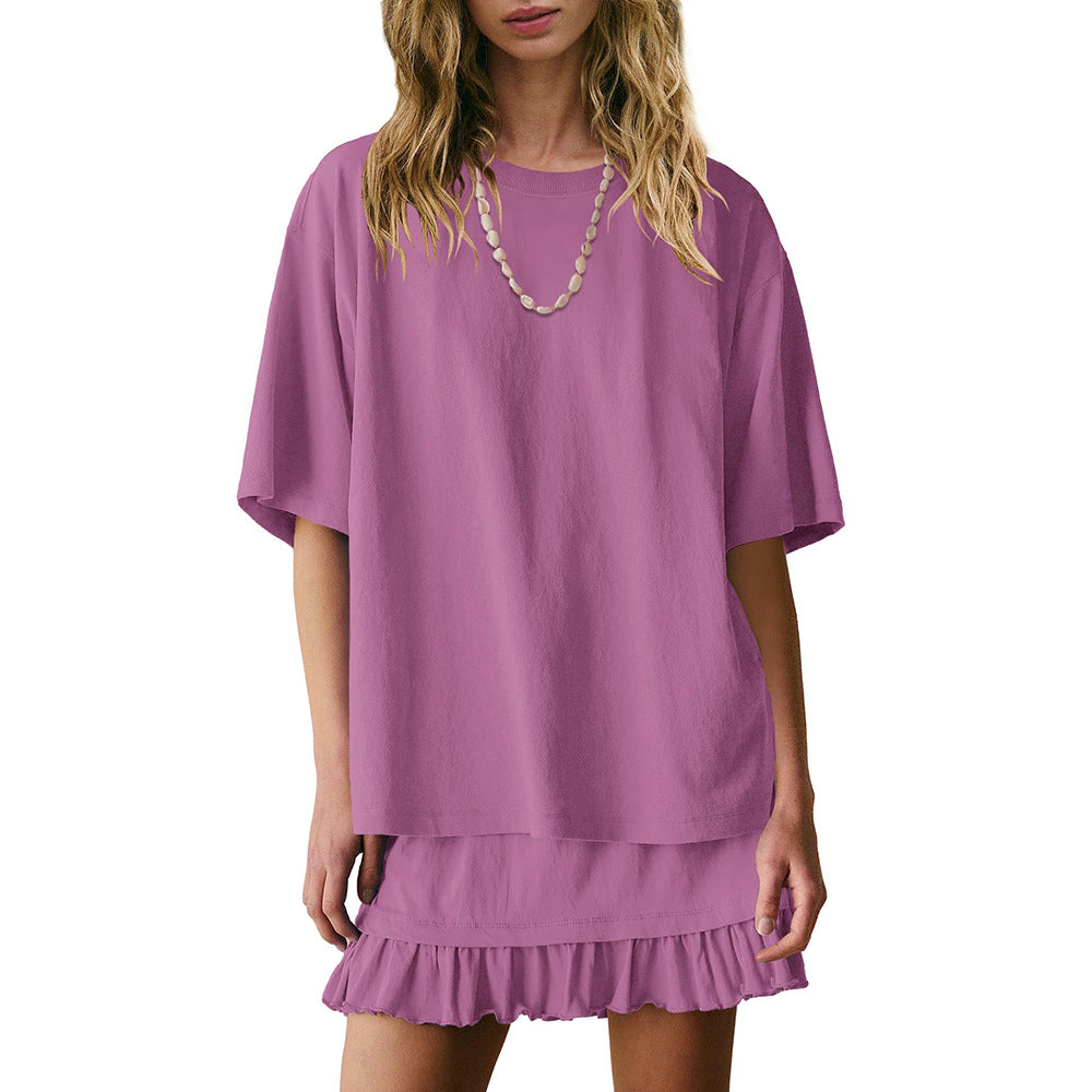 Women's Oversized Tee & Ruffle Mini Skirt Two Piece Set