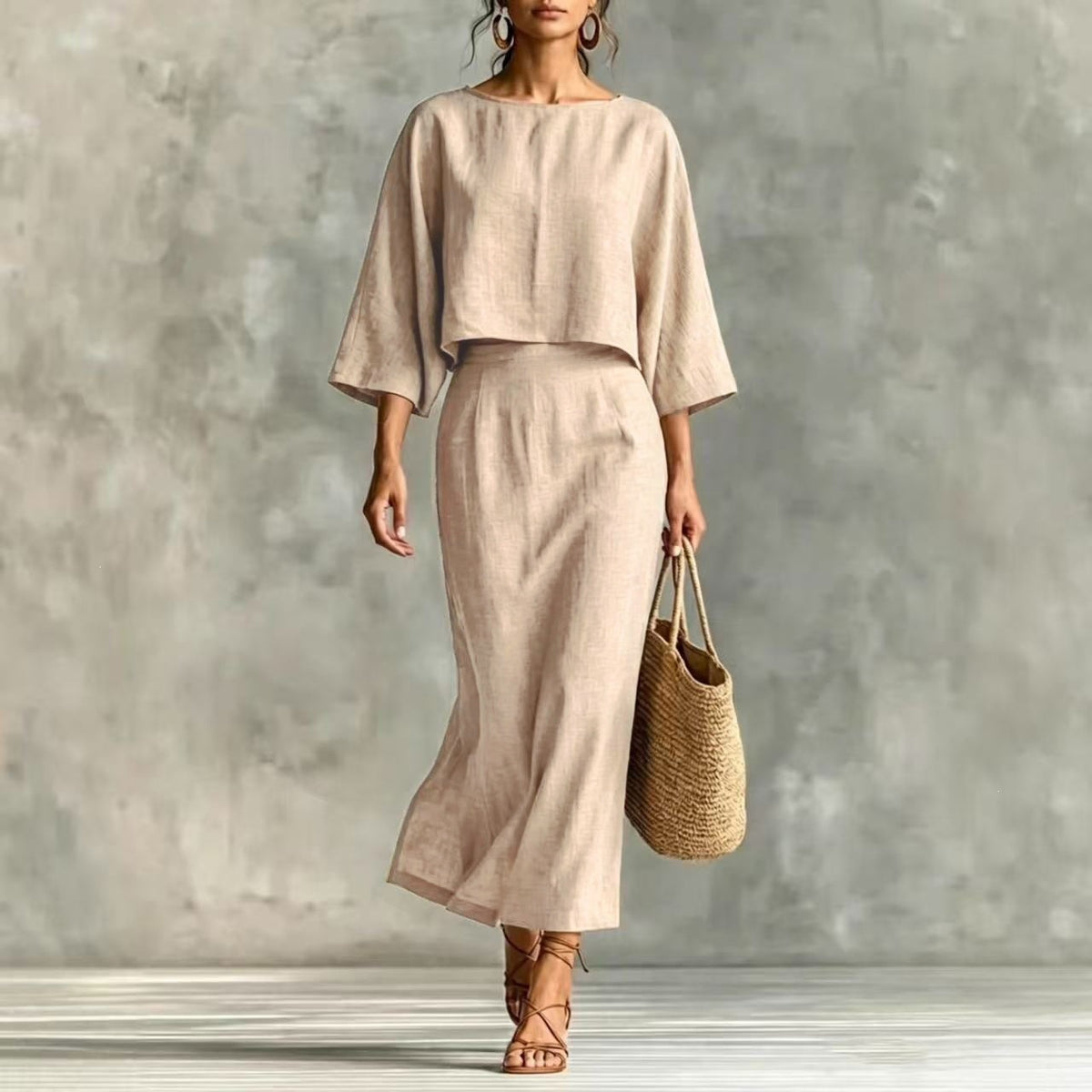 Women's 2 Piece Crop Top High Waist Midi Skirt Set