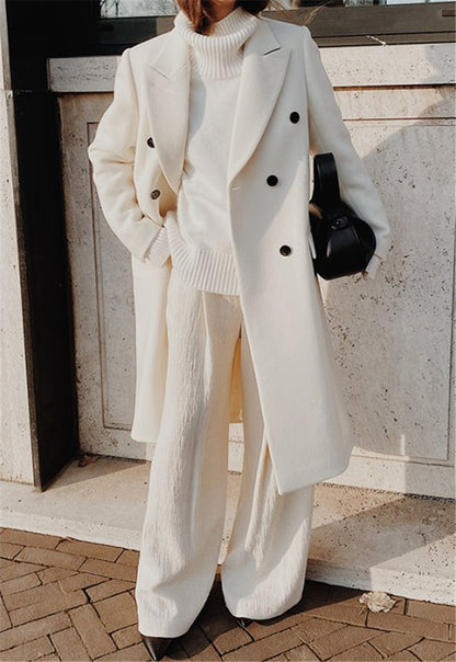 Women's Oversized Double Breasted Long Wool Blend Coat