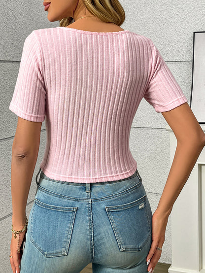 Pleated Drawstring Sexy Short-Sleeve Top