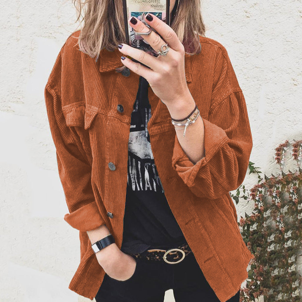 Women's Oversized Corduroy Shacket Button Down Jacket