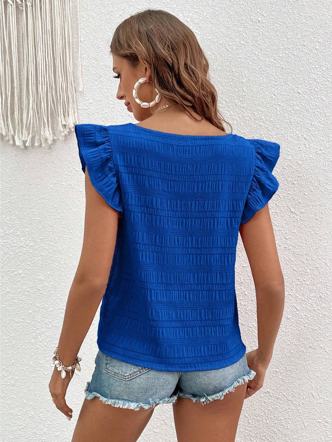 Women’s Square Neck Ruffle Sleeve Smocked Summer Top