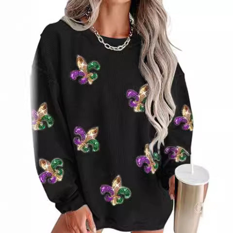 Women's Corduroy Oversized Embroidered Crewneck Sweatshirt