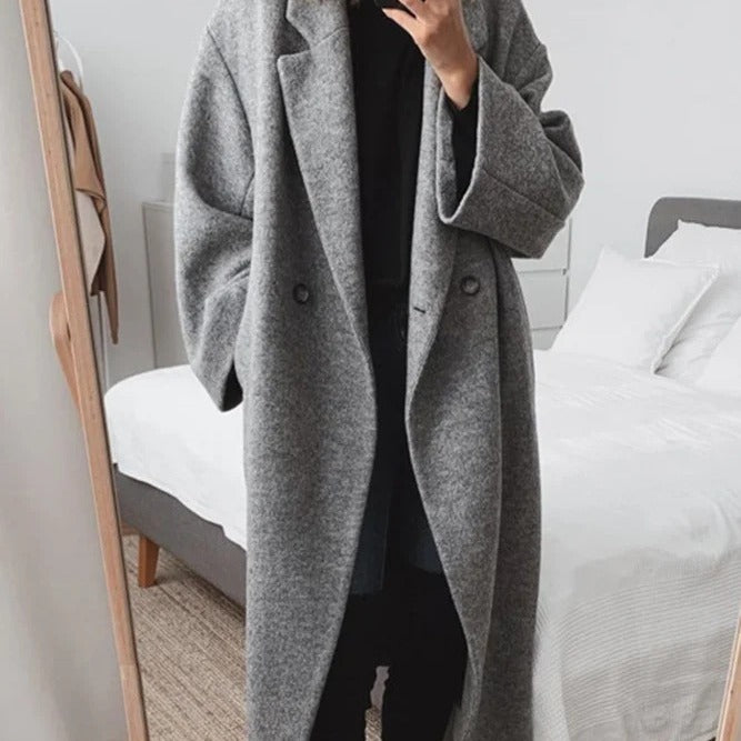 Women's Oversized Long Wool Coat with Pockets