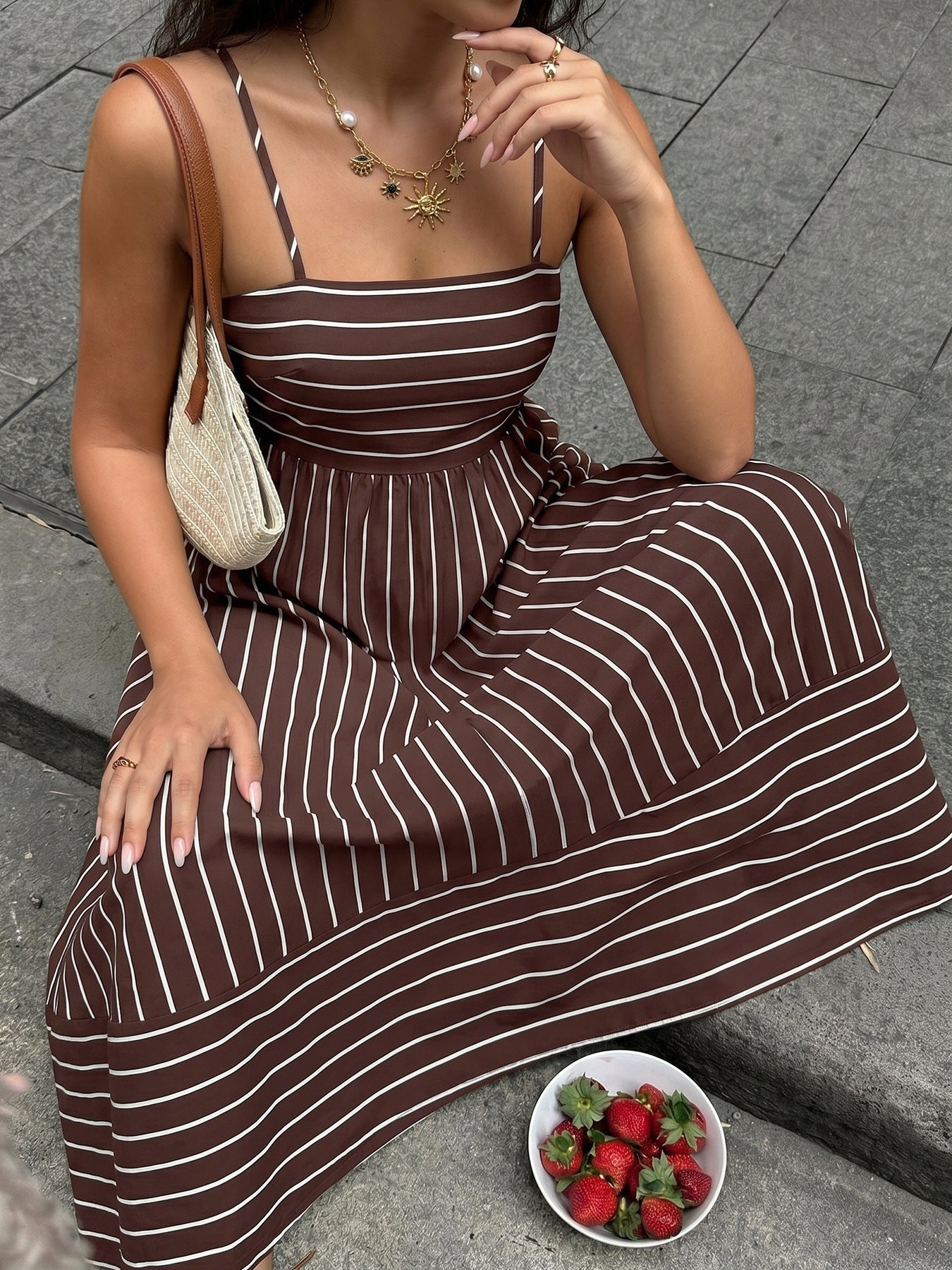 Striped Backless Maxi Dress Boho Resort Vacation Dress