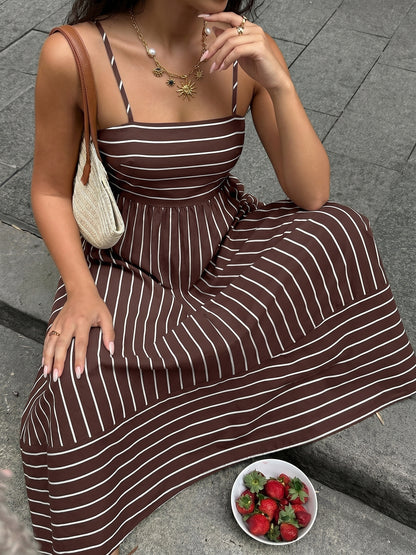 Striped Backless Maxi Dress Boho Resort Vacation Dress