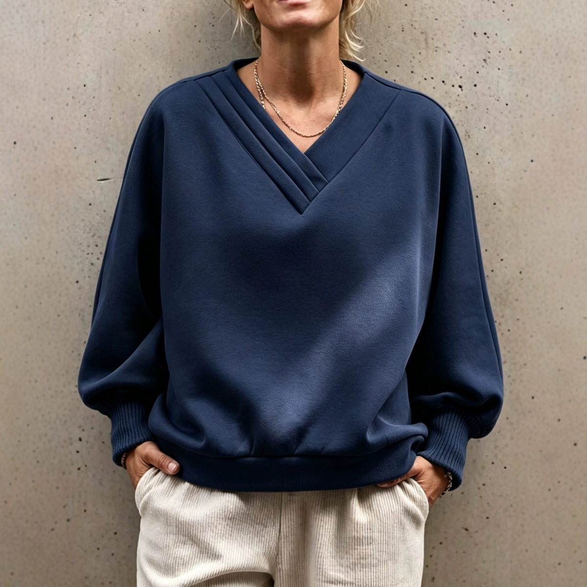 Oversized V Neck Sweatshirt Women Balloon Sleeve Pullover