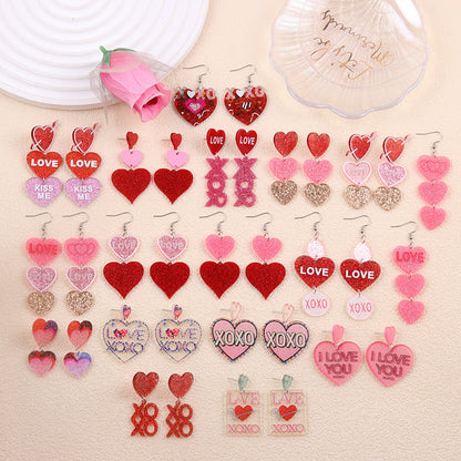 Valentine Glitter Heart Acrylic Statement Earrings