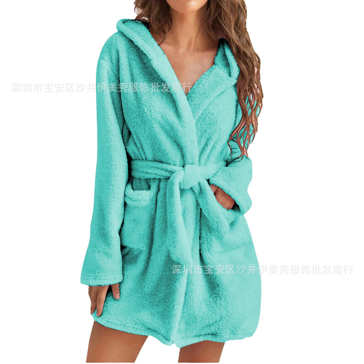 Womens Hooded Plush Fleece Robe Soft Warm Winter