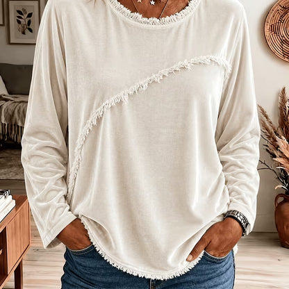 Women's Velvet Fringe Long Sleeve Round Neck Top