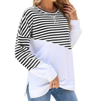 Women's Colorblock Striped Crewneck Sweatshirt Oversized