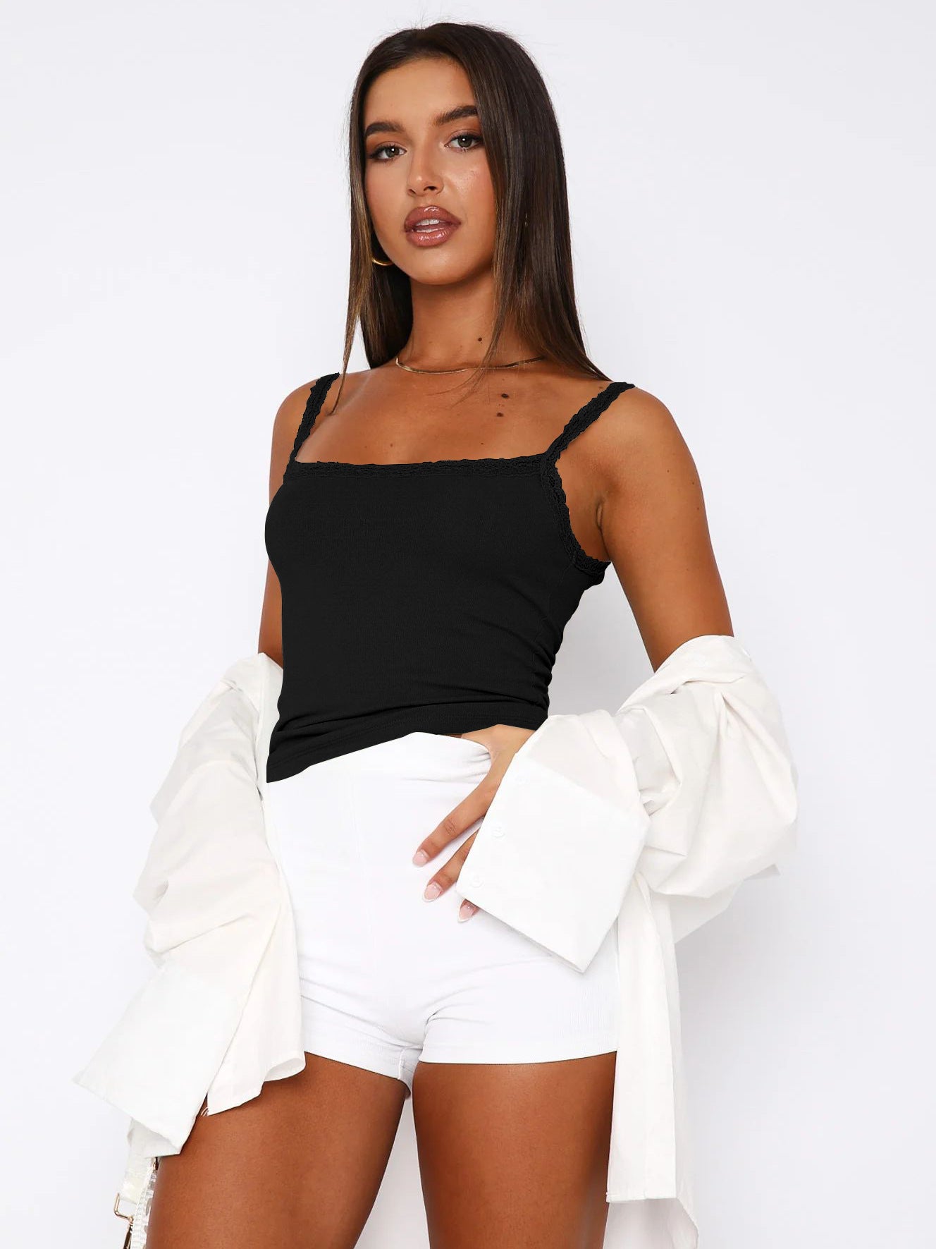 Lace Trim Cami Top Slim Fit Basic Tank