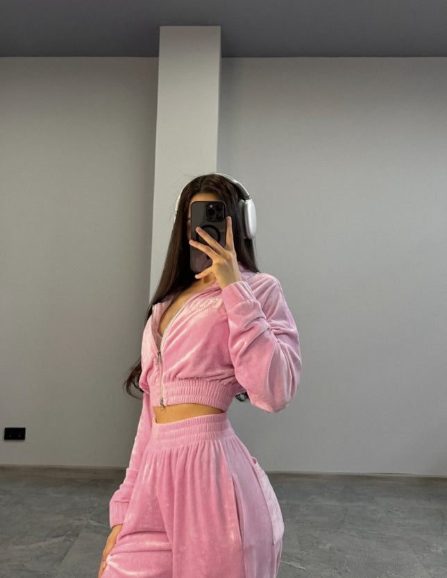 Women's Velour Tracksuit 2 Piece Lounge Pants Set