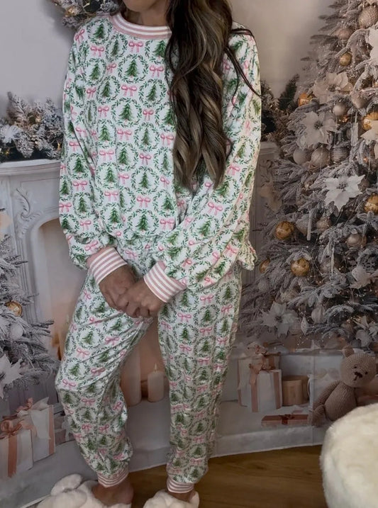 Women’s Christmas Printed Pajama Set Long Sleeve Lounge