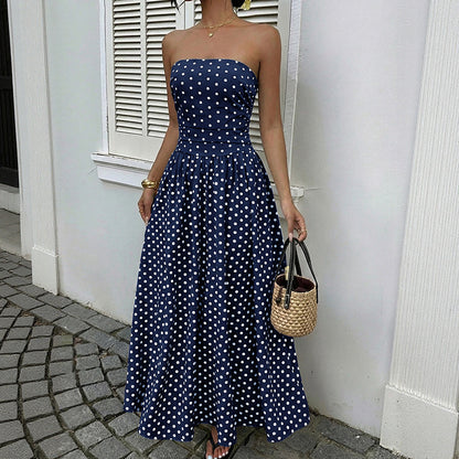 Strapless Polka Dot Maxi Dress Elegant Summer Dress