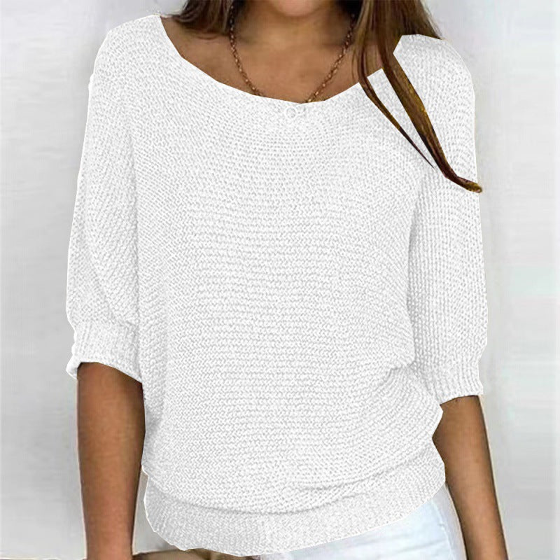 Women's 3/4 Sleeve Crew Neck Knit Sweater Top