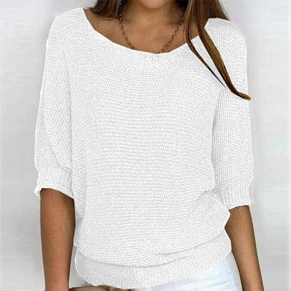 Women's 3/4 Sleeve Crew Neck Knit Sweater Top