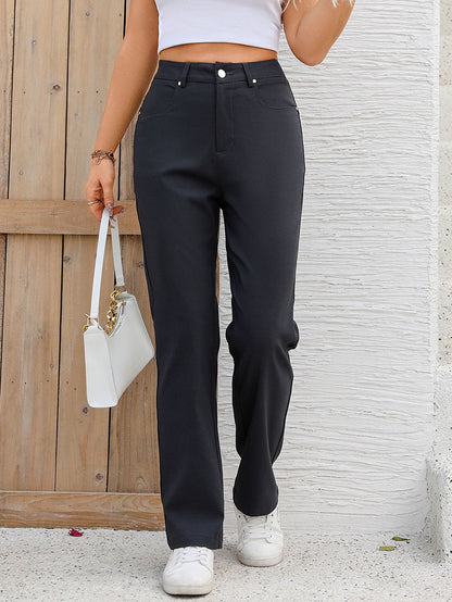 High-Waisted Straight-Leg Pants – Business Casual Trousers with Pockets