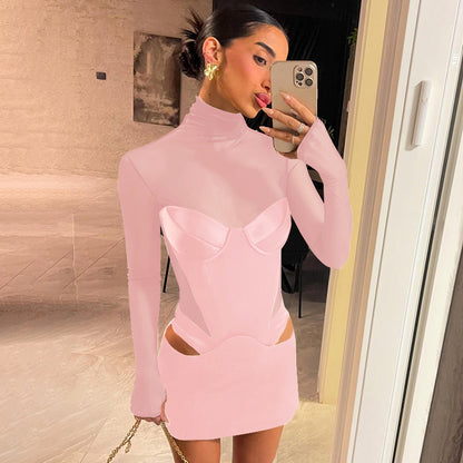 Women's Sexy Mesh Cutout Bodycon Mini Dress