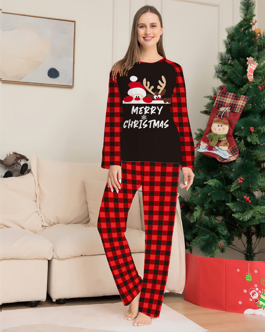 Alphabet Plaid Parent-child Dress Printed Loungewear Christmas Pajamas