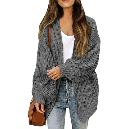 Women's Oversized Chunky Knit Open Front Pocket Cardigan