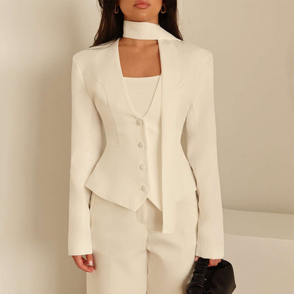 Women's Scarf Neck V-Neck Slim Fit Blazer Long Sleeve