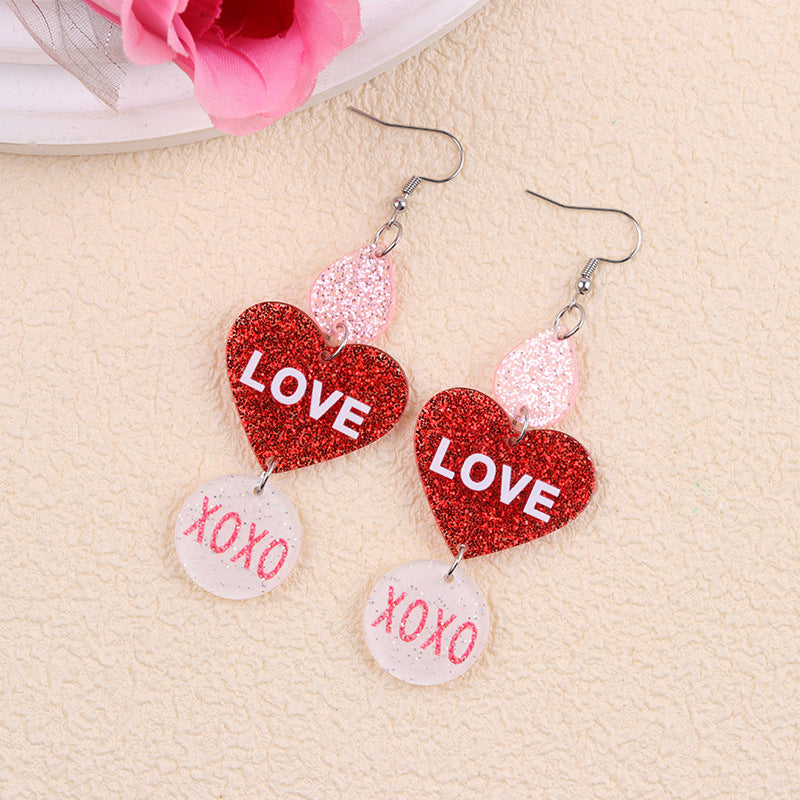 Valentine Glitter Heart Acrylic Statement Earrings