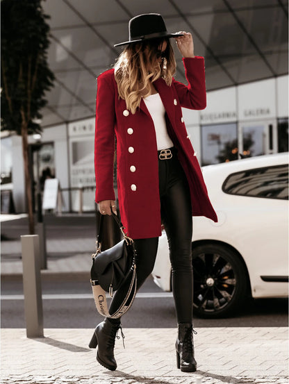 Womens Double Breasted Wool Blend Blazer Coat