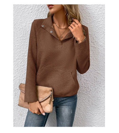 Textured Quarter Snap Pullover Sweatshirt Casual Long Sleeve