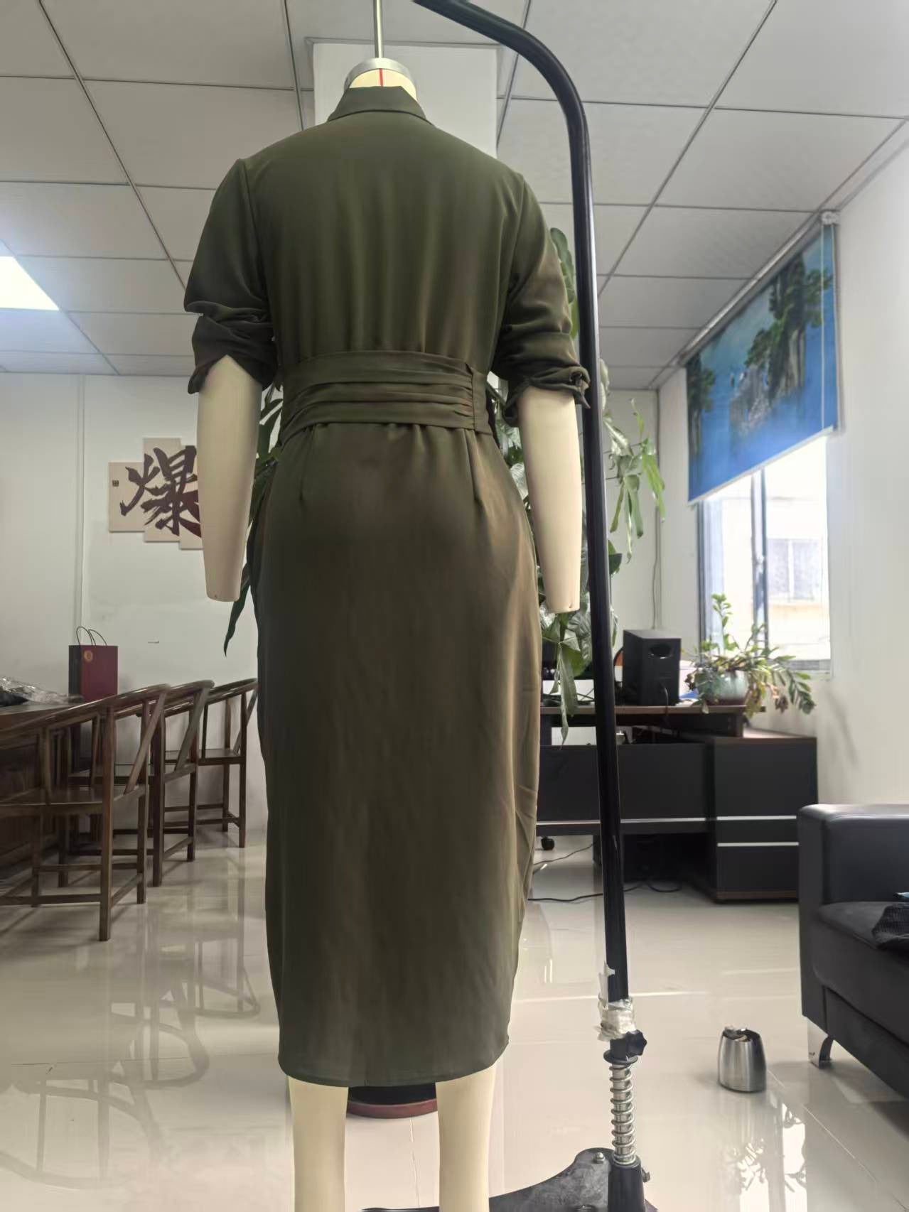 Womens Linen Shirt Dress Long Sleeve Asymmetric Midi Work
