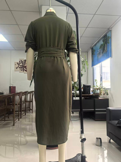 Womens Linen Shirt Dress Long Sleeve Asymmetric Midi Work