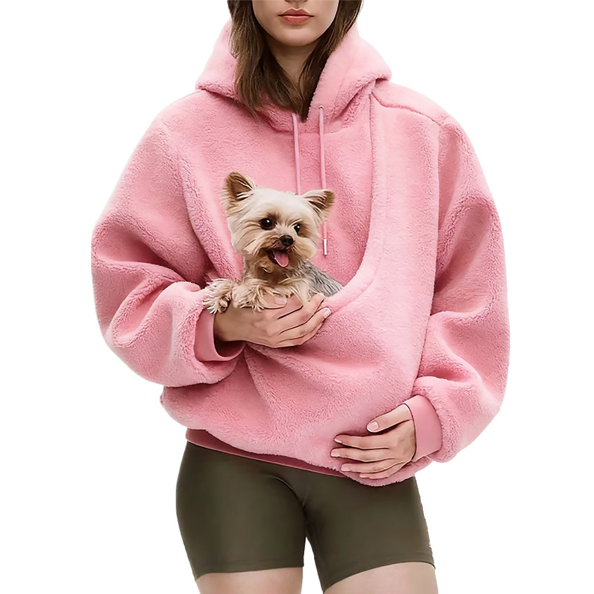 Women's Oversized Fleece Hoodie with Pet Pouch Pocket