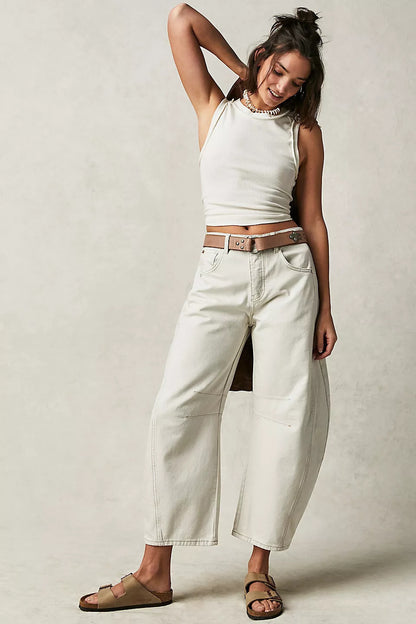 Washed Denim Wide Leg Jeans High Waist Loose Fit