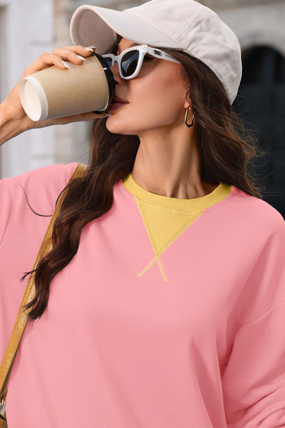 Colorblock Crewneck Sweatshirt Oversized Pullover