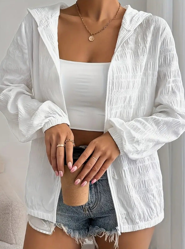 Women's Textured Lightweight Zip Up Hooded Jacket