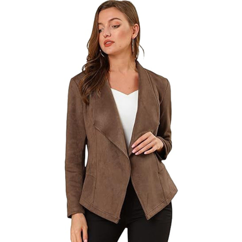 Women's Faux Suede Open Front Cropped Blazer Jacket