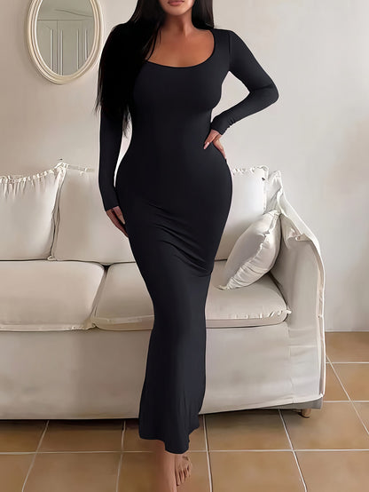 Sexy Square Neck Long Sleeve Knit Bodycon Maxi Dress