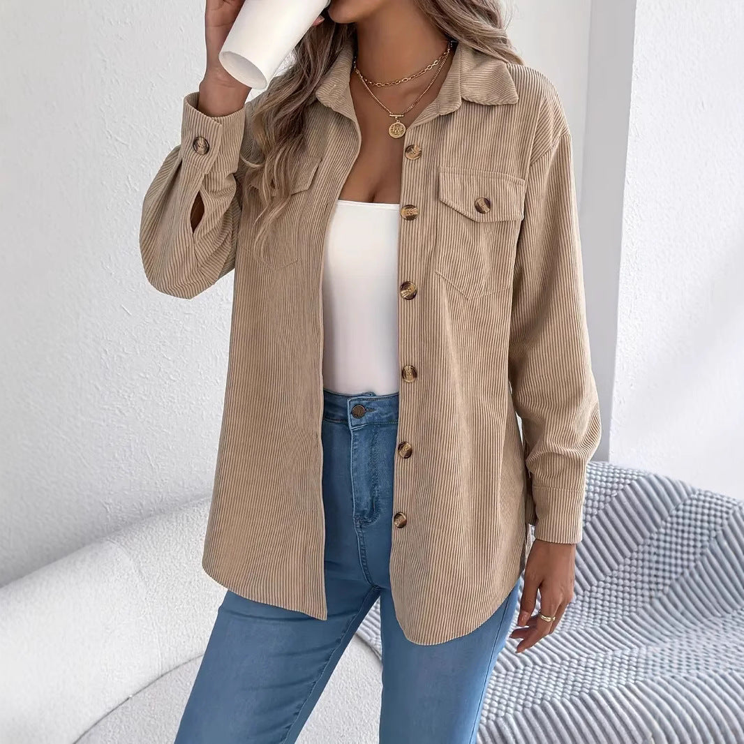 Women's Corduroy Shacket Oversized Button Down Shirt