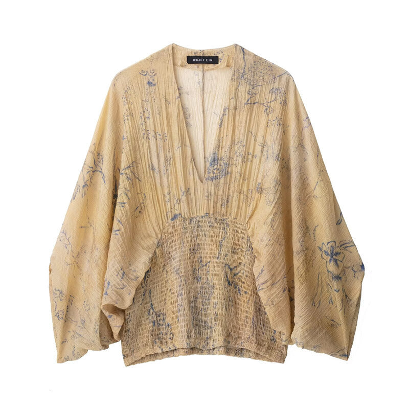 Women's Floral Smocked Blouse Boho Balloon Sleeve Top