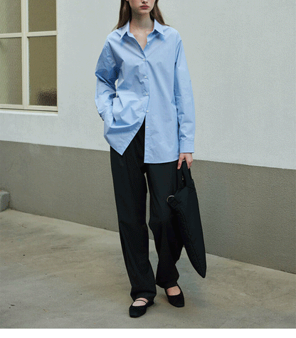 Women’s Cotton Mid-Length Button-Up Shirt Loose Casual Top