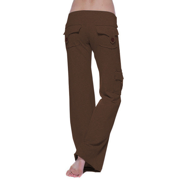 Women's Flare Cargo Yoga Pants Elastic Waist Pockets